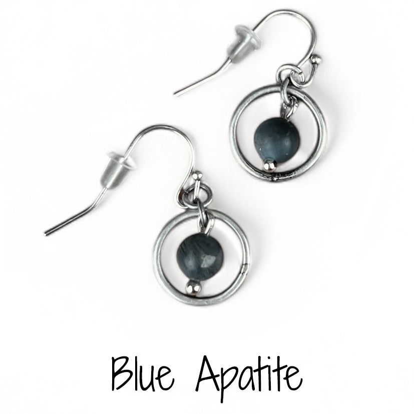 Small Circle Dangle Earrings with Stone/Bead-Made to Order