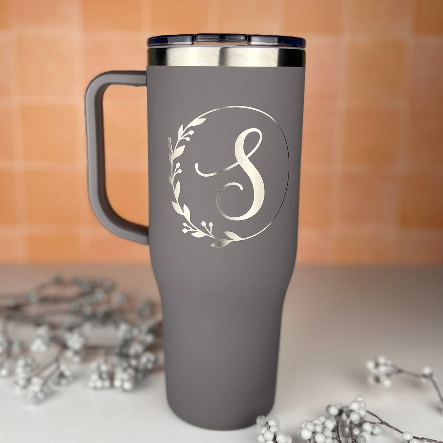 Personalized 40 oz. Charger-Laser Engraved Tumbler-Sliding Lid Tumbler-Bridesmaid Gift-Large Insulated Tumbler