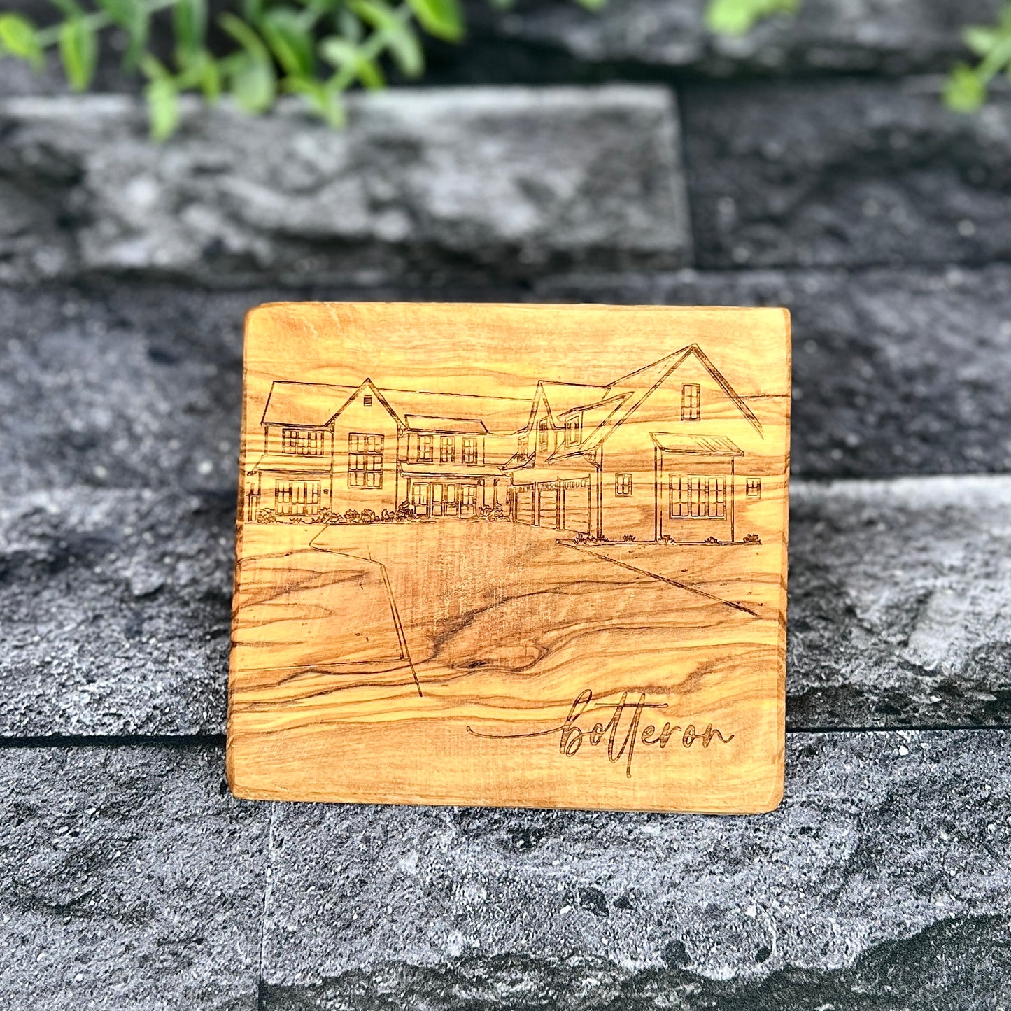 Home Outline Engraved Coasters-Olive Wood