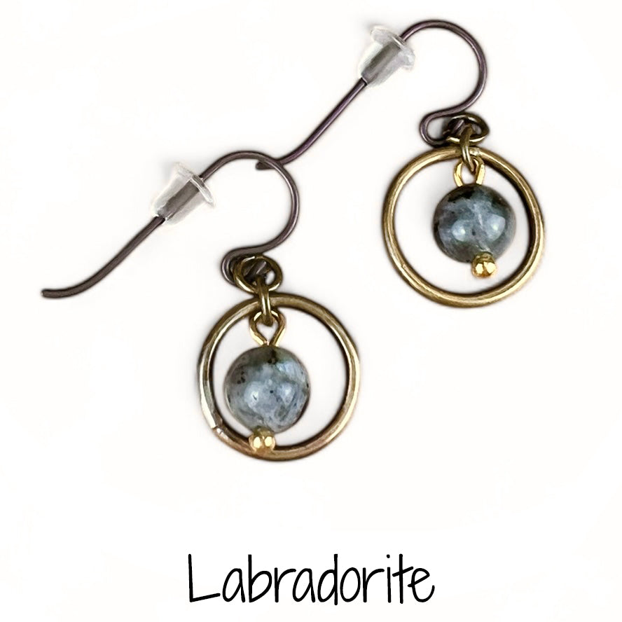 Small Circle Dangle Earrings with Stone/Bead-Made to Order