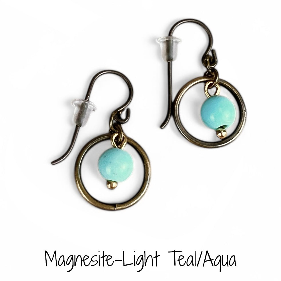 Small Circle Dangle Earrings with Stone/Bead-Made to Order