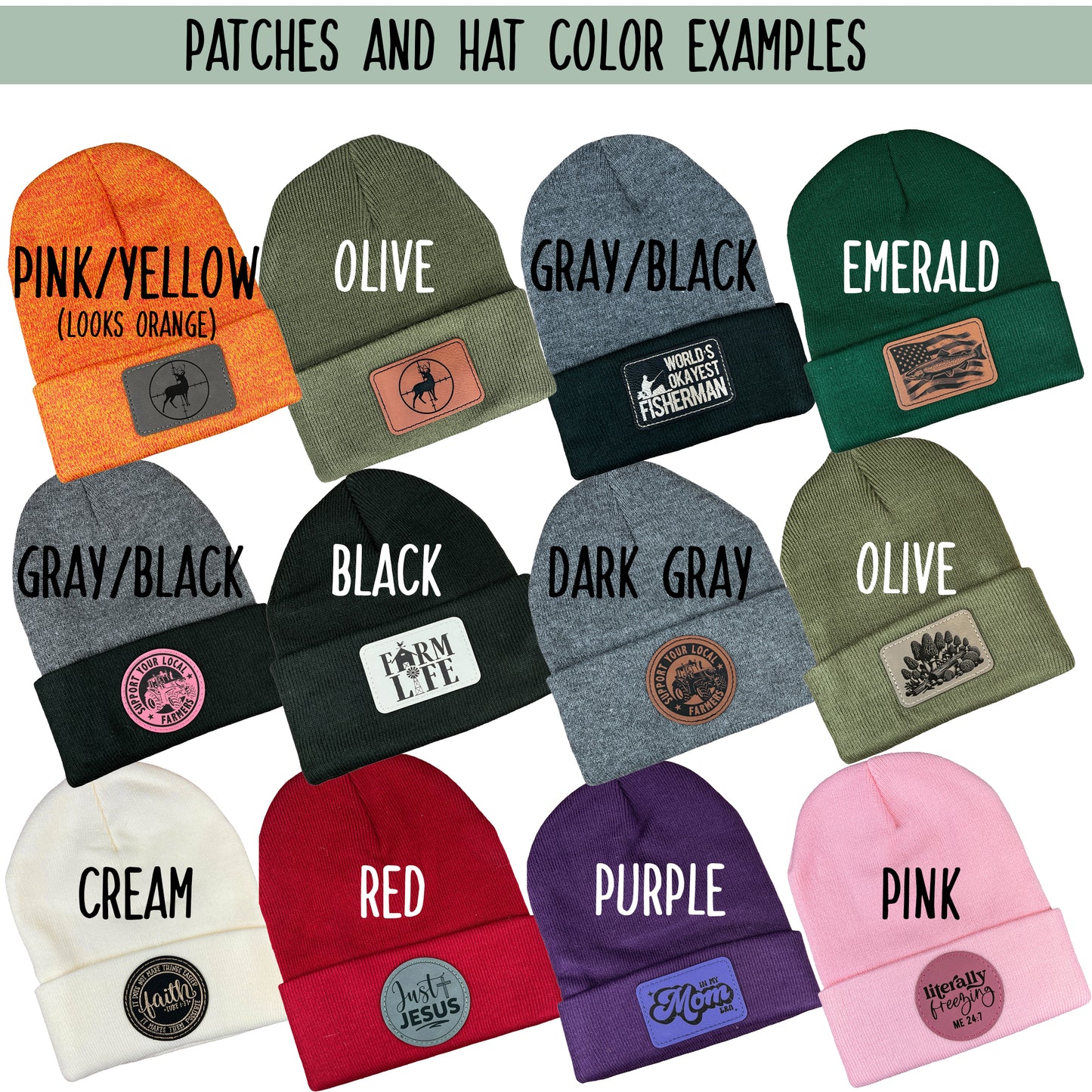 Beanie with Patch, Leather(ette), Rectangle and Circle Shapes