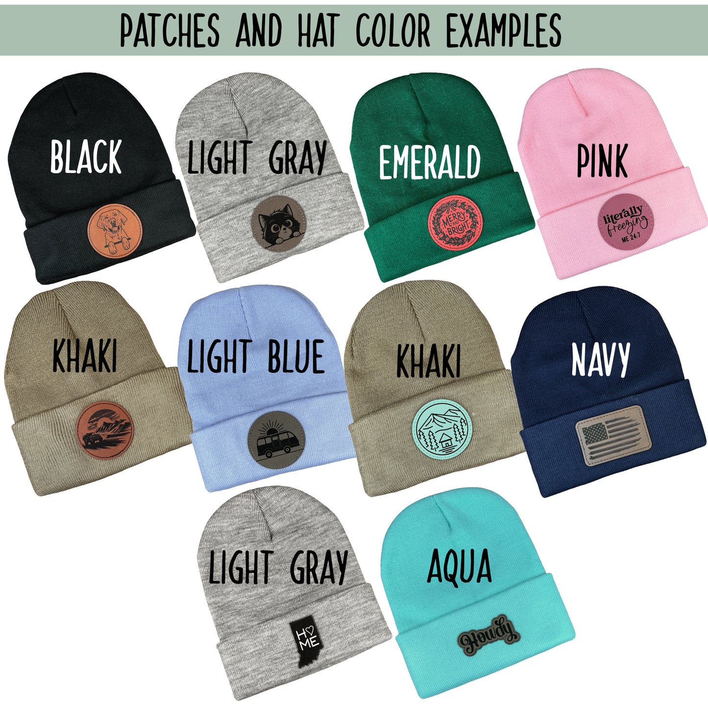Beanie with Patch, Leather(ette), Rectangle and Circle Shapes