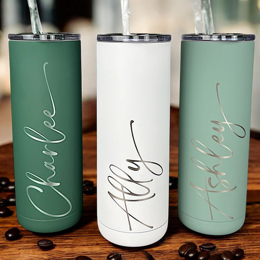 20 oz. Personalized Tumbler-Engraved Tumbler-Personalized Tumbler With Straw-Sliding Lid-Bridesmaid Gift-Girls Trip