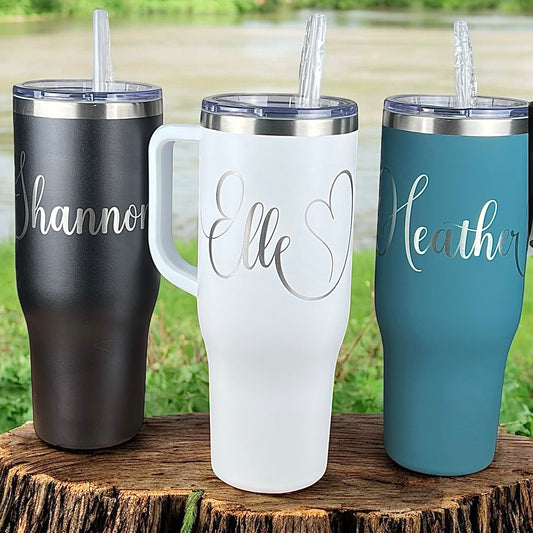 Personalized 40 oz. Charger-Laser Engraved Tumbler-Sliding Lid Tumbler-Bridesmaid Gift-Large Insulated Tumbler