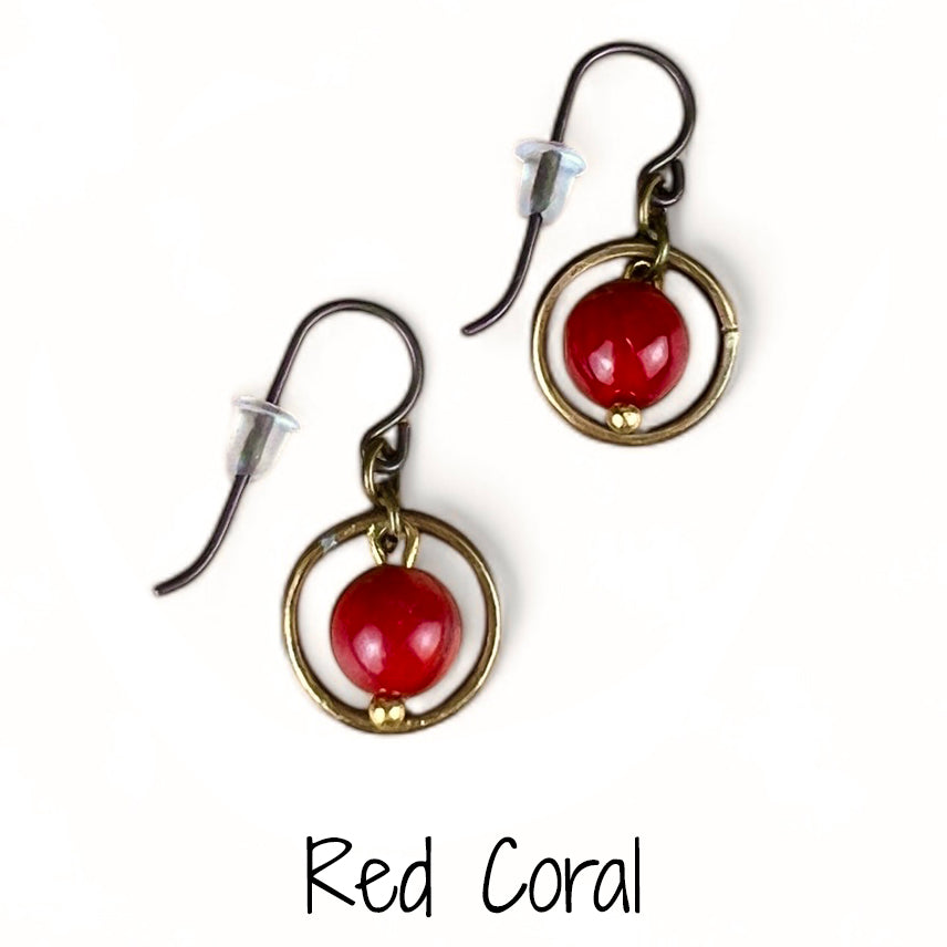 Small Circle Dangle Earrings with Stone/Bead-Made to Order