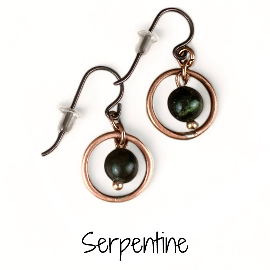 Small Circle Dangle Earrings with Stone/Bead-Made to Order