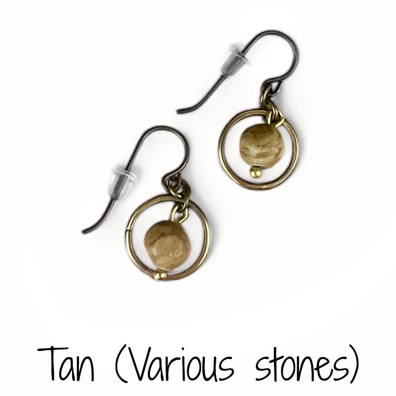 Small Circle Dangle Earrings with Stone/Bead-Made to Order