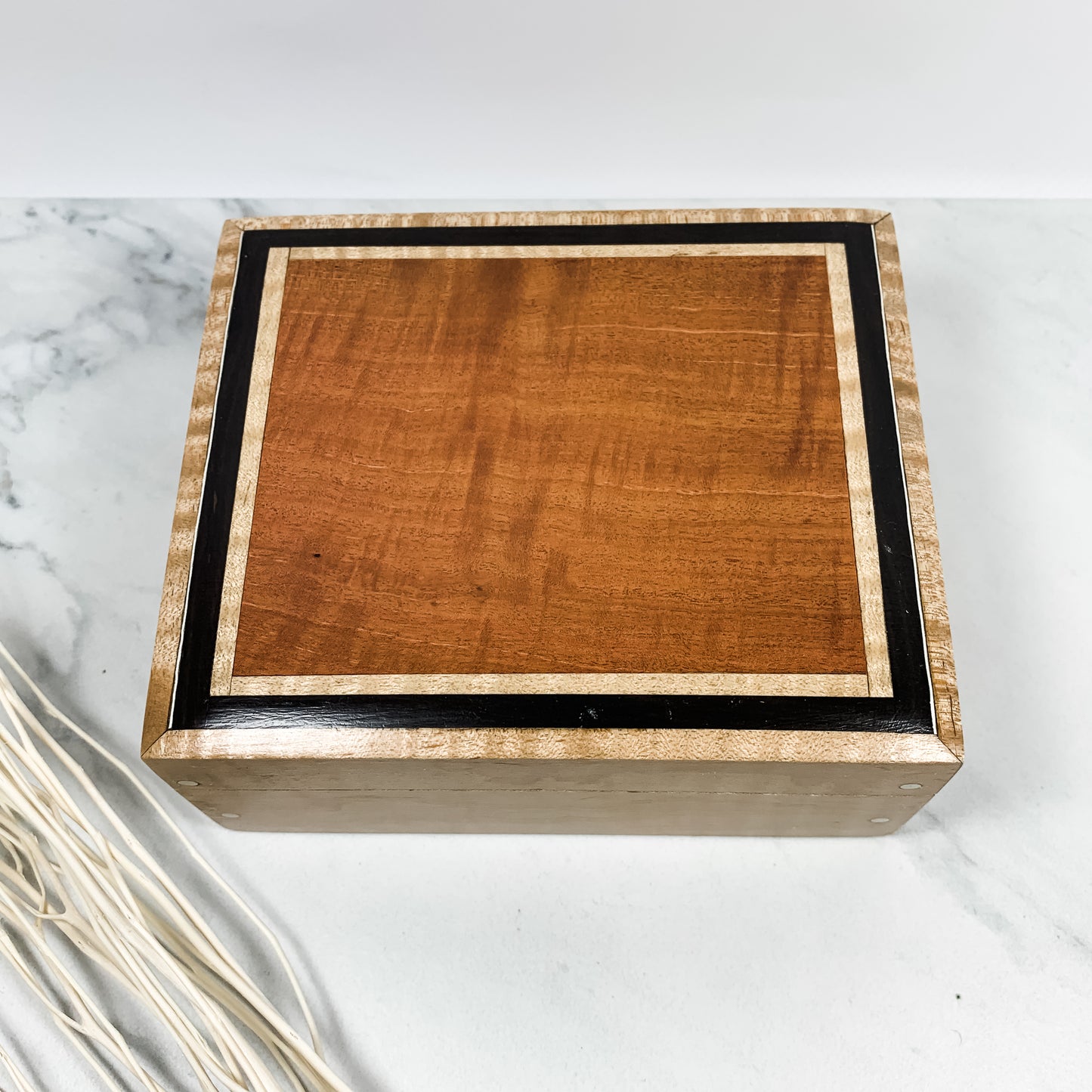 Pink Ivory, Ebony, and Curly Maple Box-Keepsake Box-7959