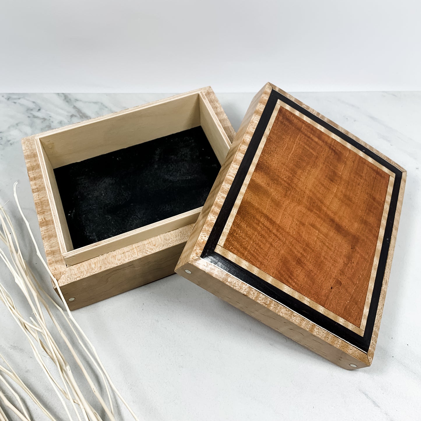 Pink Ivory, Ebony, and Curly Maple Box-Keepsake Box-7959