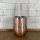 12 oz. Personalized Wine Tumbler with Straw-Laser Engraved Wine Tumbler
