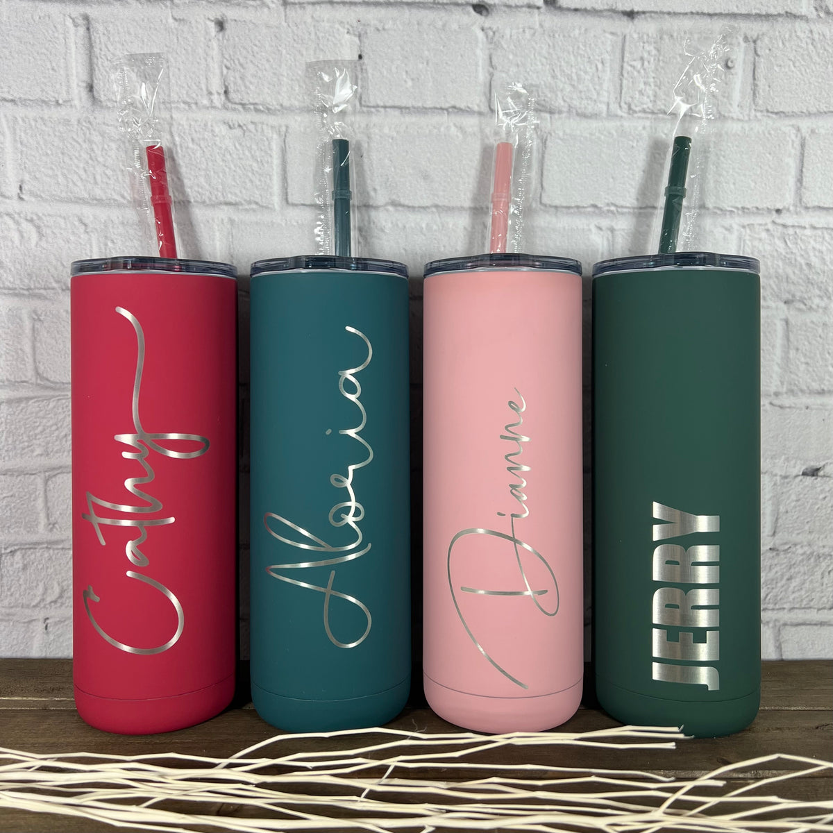 Personalized Fisher and Fishing Poles Skinny Tumbler - Laser Engraved