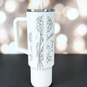 Birth Month Flower Tumbler-40 oz. Maars Recharge Tumbler-Personalized Tumbler-Laser Engraved 40 oz. Tumbler-Sliding Lid Straw Custom Tumbler