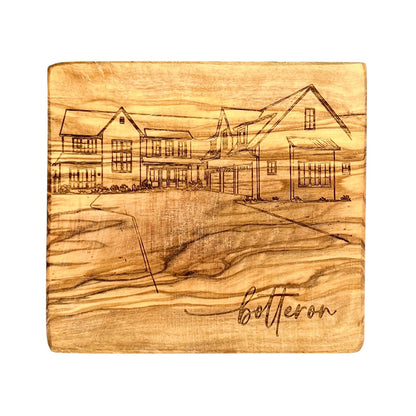Home Outline Engraved Coasters-Olive Wood