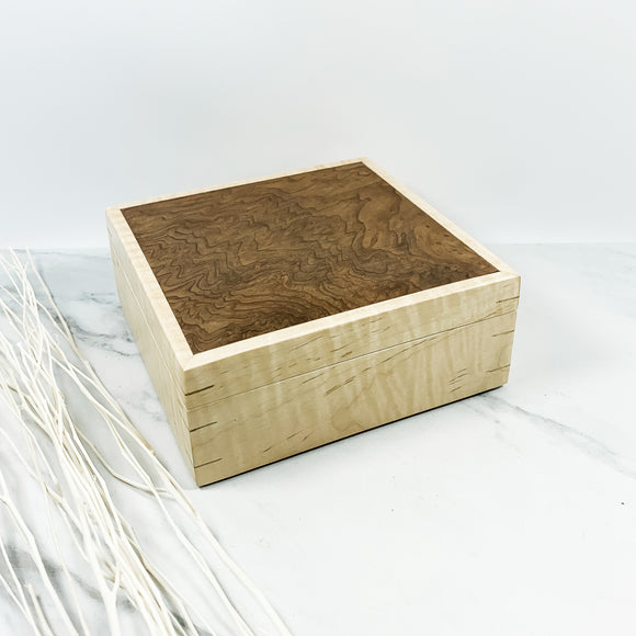 Redwood Burl and Curly Maple Box Keepsake Box-8058