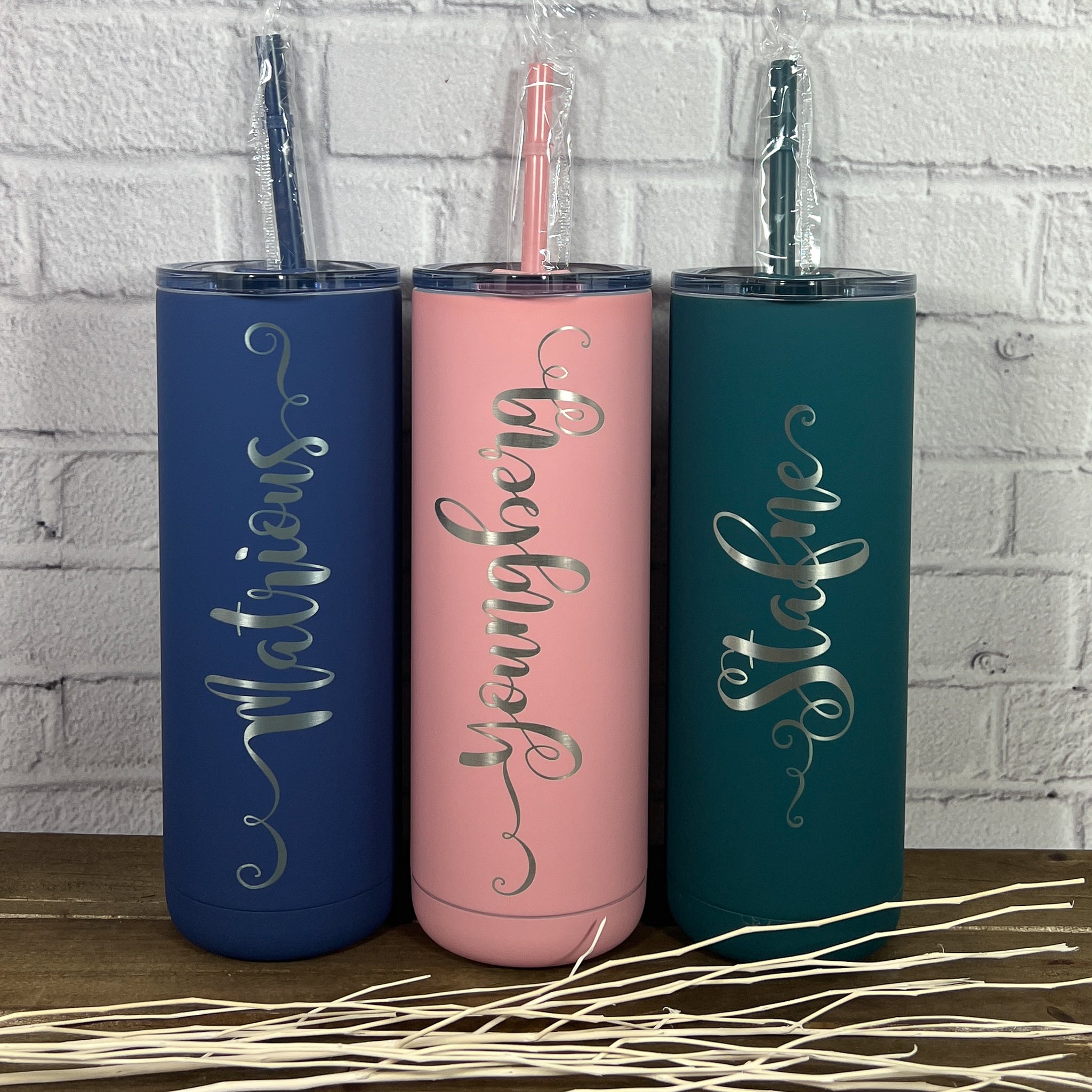 Personalized Tumbler With Straw, Engraved Personalized Skinny