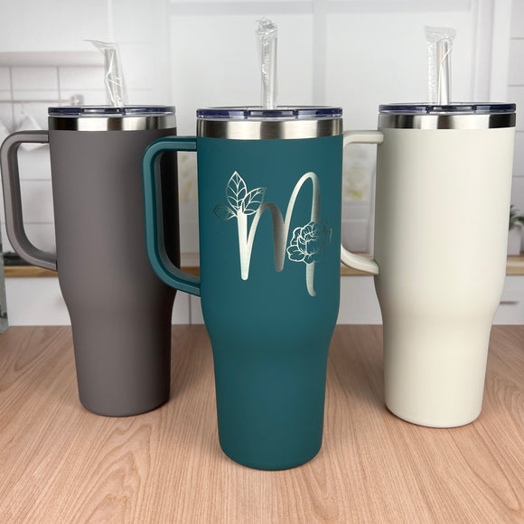 Personalized 40 oz. Charger-Laser Engraved Tumbler With 2 Plastic Straws-Sliding Lid Tumbler-Bridesmaid Gift
