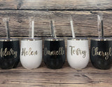 12 oz. Personalized Wine Tumbler with Straw-Laser Engraved Wine Tumbler