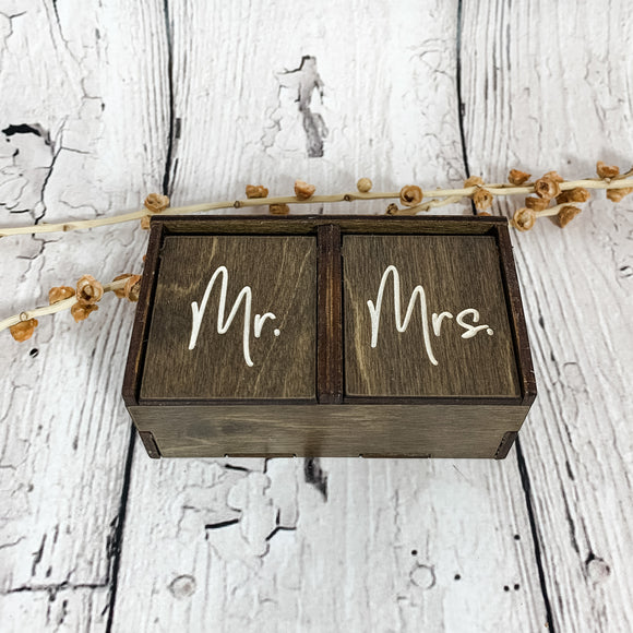Double Ring Box for Wedding Ceremony- Ring Bearer Box-Mr. and Mrs. Ring Box, Brown