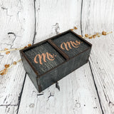 Double Ring Box for Wedding Ceremony- Ring Bearer Box-Mr. and Mrs. Ring Box, Black