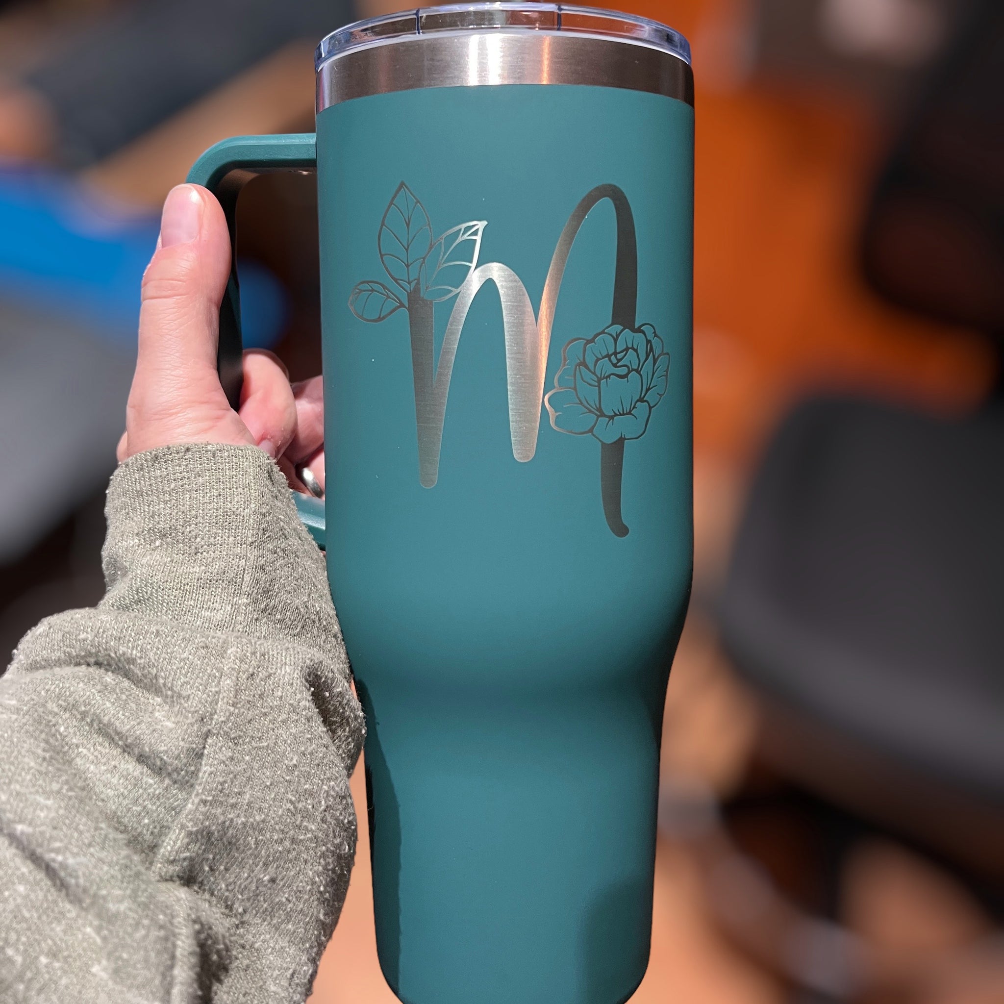 Engraved Daisies Pattern 40 Oz Stainless Steel Powder Coated Insulated  Tumbler With Handle Full Wrap Engraving Personalized 